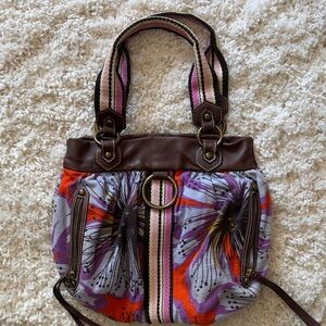 Isabella Fiore Vintage Brown Leather-Trim Floral Tote Bag